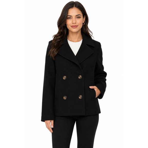 Women's Classic Soft Felt Short Peacoat Long Sleeve Solid Coat