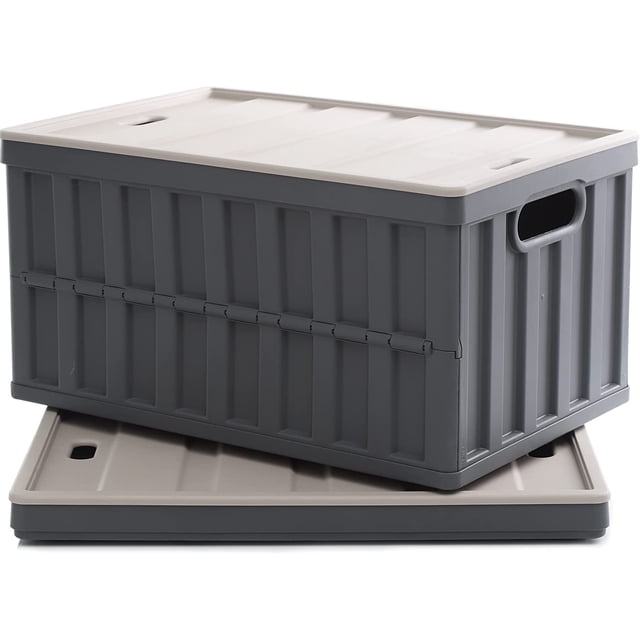 64L Collapsible Storage Bins with Lids Plastic Storage Containers for Organizing Stackable Storage Box Large Heavy Duty Utility Crates, 2 Packs