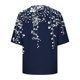 thumbnail image 4 of Xuyuer Linen-Look Printed V-Neck 3/4 Sleeve Shirt - Women's Roll-Tab Sleeve Blouse for Coastal Weekend Getaways, Art Gallery Openings, and Effortlessly Tailored Bohemian Chic Top, 4 of 5