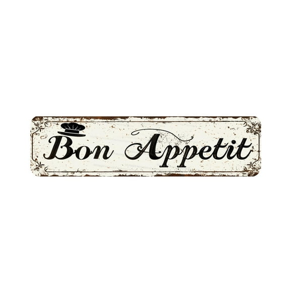 Size: 16*4 Inches Metal Aluminum Sign Bon Appetit Vintage Signs Retro Tin Signs Sign for Bedroom Kitchen Garden Wall Bab Club Coffee Hanging Sign Home Decor
