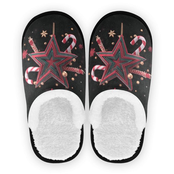 Iauyy Women's Men's Slippers, Non-Slip Travel Unisex Cotton Flannel House Shoes or Spa Slippers ,Black Background Lighting Effect