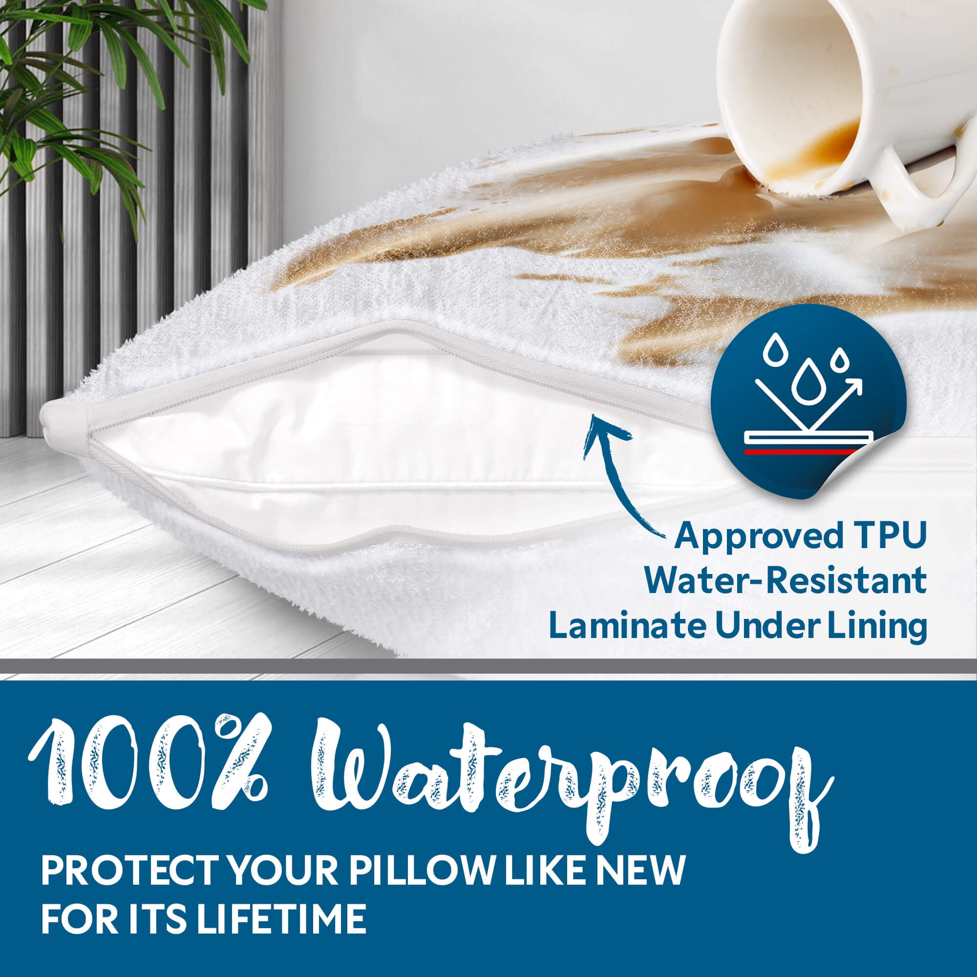 Guardmax Terry Cotton Waterproof 24x24 Size - Zippered Bed Bug Pillow Protector 4 Pack - Hypoallergenic Pillow Case Cover Protects from Bedbug, Dust Mite, and Liquid Spills