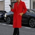 thumbnail image 3 of ZQUUVOU Women's Fall Winter Long Pea Coat Notch One Button Trench Coat Fleece Warm Overcoat Long Jacket with Pocket Red, 3 of 4