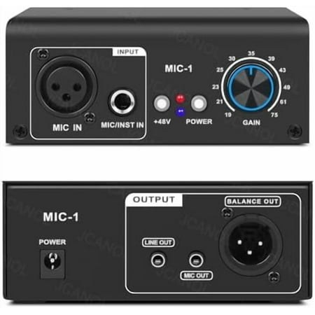 MIC-1 Microphone Preamp Mic Gain Booster with 2 Input Max 75db Gain 48V Phantom Power Ultra-Clean Gain for Dynamic and Condenser Mic$$Music