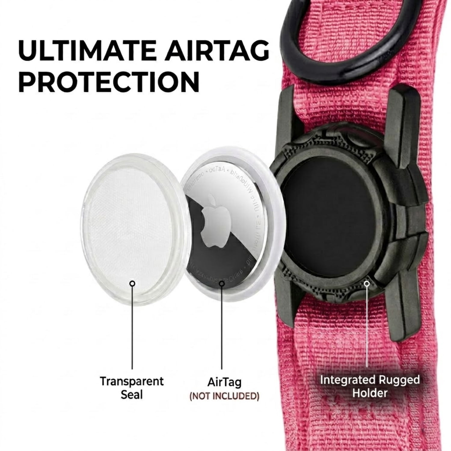WAAYEEPAL Heavy Duty Tactical AirTag Dog Collar & Leash Set, Adjustable AirTag Holder Collar for Medium Large Dogs, AirTag Not Included