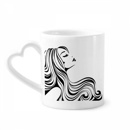 

Beautiful Long Curly Hair Lady Outline Mug Coffee Cerac Drinkware Glass Heart Cup