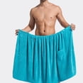 thumbnail image 3 of successthop Bath Skirt Wrap for Men Coral Fleece Homewear Absorption Sleepwear with Pockets After Bath Fall Loungewear, 3 of 5