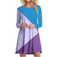 thumbnail image 1 of Robes d'Automne pour Femmes Col Rond Bloc de Couleur Robe à Manches Longues Décontractée Ample Tunique Évasée Mini Robes, 1 of 5