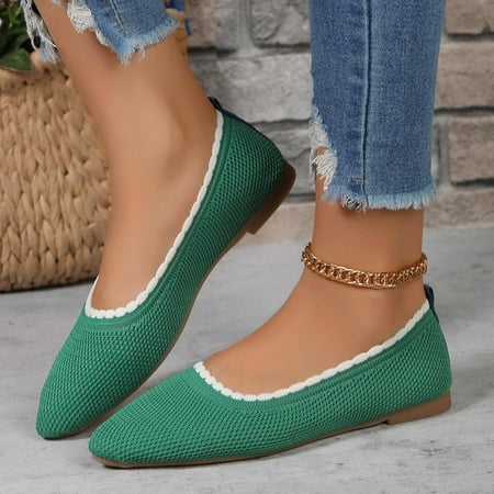 

Comfy Shoes for Women Tawop Flats Round Toe Fashion Ladies Breathable Shoes Green 39(Us:7)