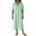 thumbnail image 2 of Pounoo Dresses for Women Short Sleeve Collared Half Placket Sundresses Weekend Outings Lightweight Comfortable Relaxed Fit Midi Dresses Gift, 2 of 6