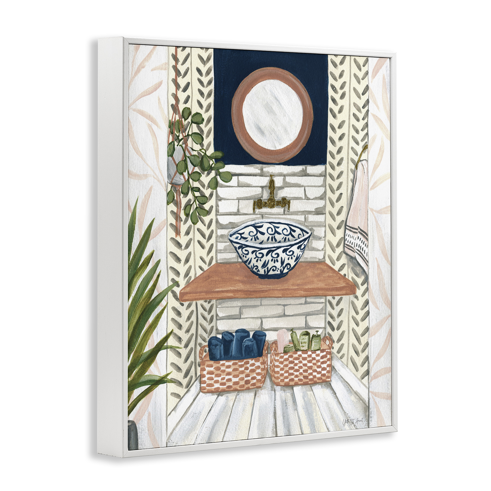 Stupell Industries Chic Bathroom Scene Typography Painting White Framed Art Print Wall Art, 11 x 14