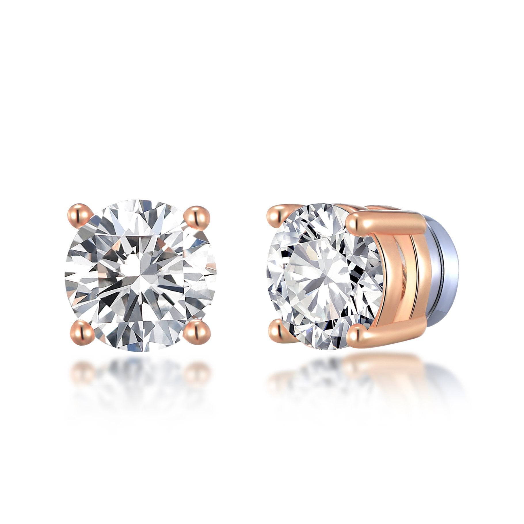 Rose Gold Round Magnetic Clip On Stud Earrings Created with Zircondia® Crystals