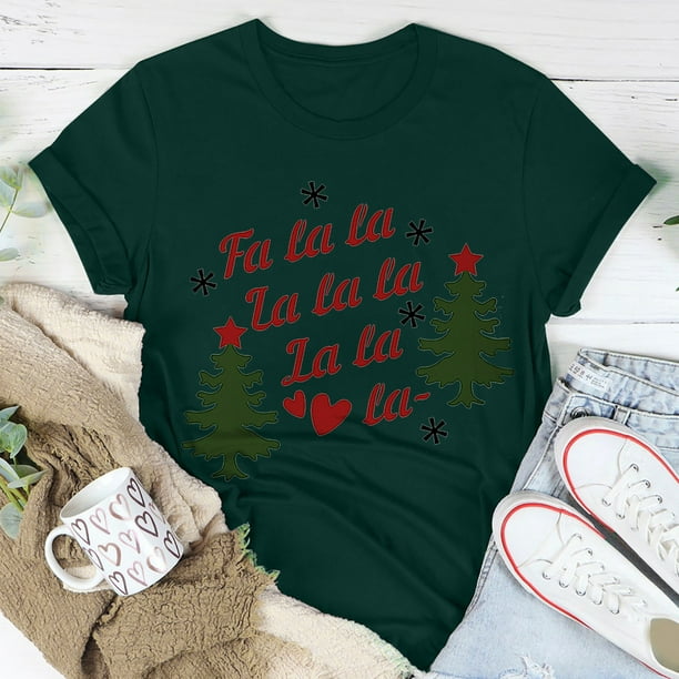 Pntutb Mujer Casual Cuello Redondo Manga Corta Árbol De Navidad Impreso Camiseta Top Pntutb Pntutb-4305