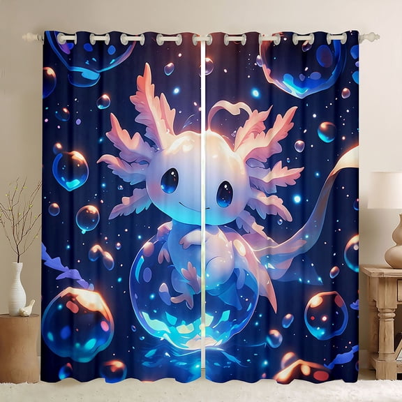 Homewish Kawaii Salamander Axolotl Black Out Curtains,Magic Animal Curtains Pack of 2 (42x63 Each),Pink Blue Bedroom Curtains For Children,Breathable Home Decor