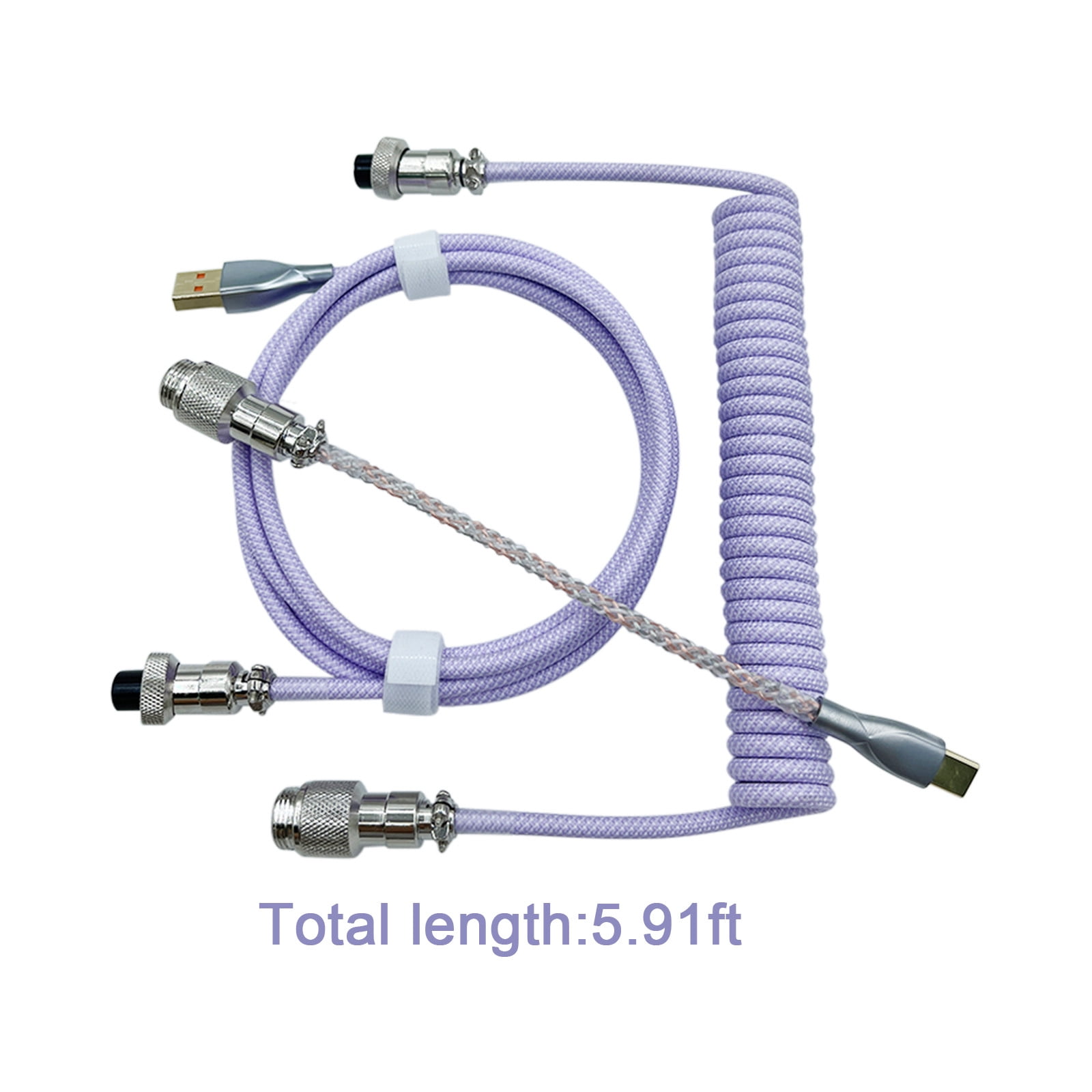 AuroraX Gaming Keyboard Cable Coiled USB Cable for Keyboards with RGB Lighting Double-Sleeved Detachable Metal Connector and 1.5M Length for Computer Accessories Purple