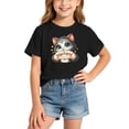 thumbnail image 3 of Girls Short Sleeve Breathable Summer T Shirt Cute Cat Print Kids Casual Tee Soft Fashion, 3 of 5