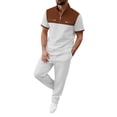 thumbnail image 2 of SOOMLON Men 2 Piece Set Outfit Big and Tall Waffle Zipper Color Block Tees Cropped Pants with Pockets Casual Summer Sets, 2 of 5