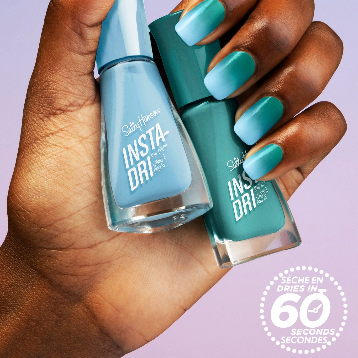 Vernis à ongles Insta-Dri®, formule 3-en-1 avec vernis à ongles et couche de finition. 1 Trait. 1 Couche. Terminé. Sèche en 60 secondes 1 Trait. 1 Couche.