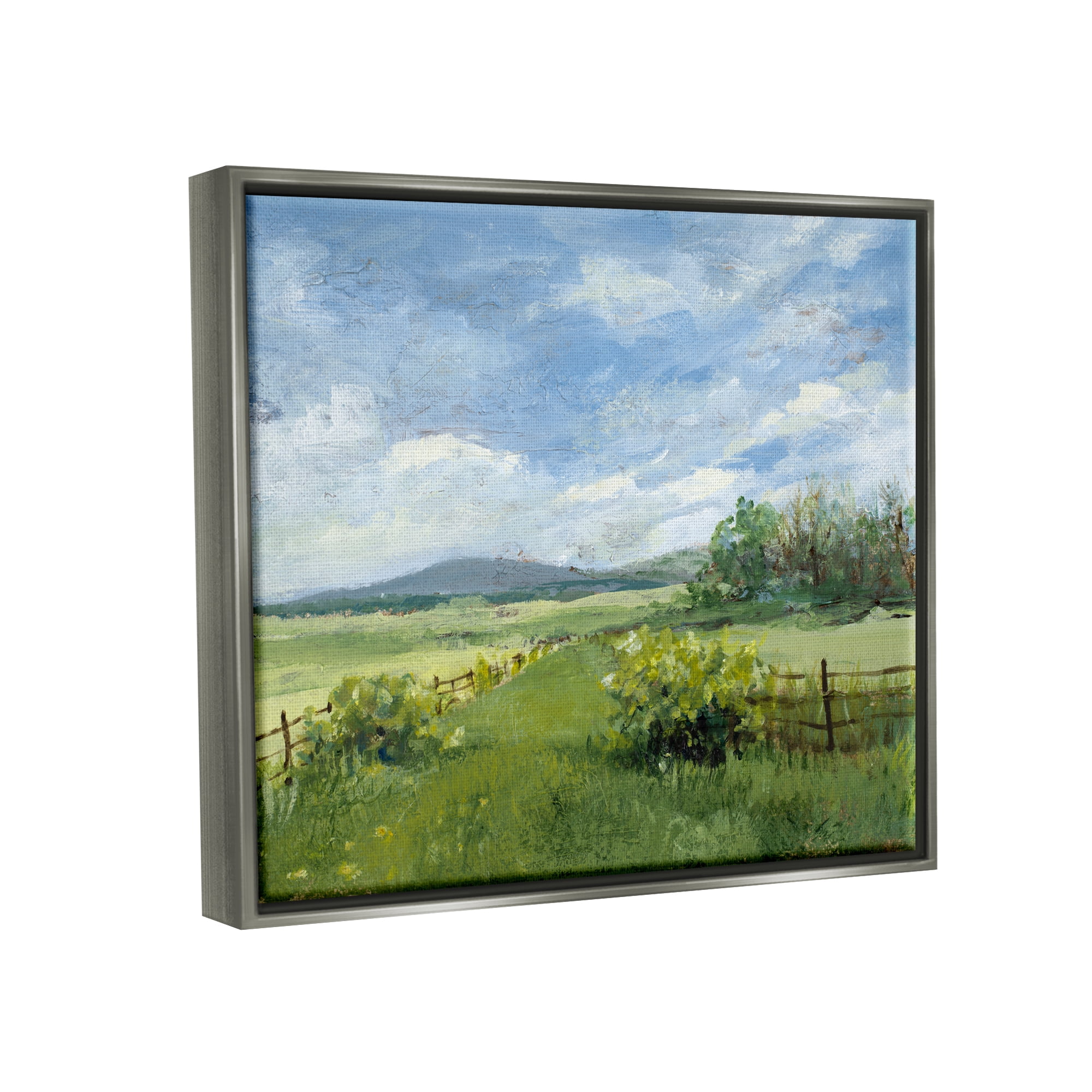 Stupell Industries Countryside Landscape Painting Nature Painting Gray Floater Framed Art Print Wall Art, 21 x 17