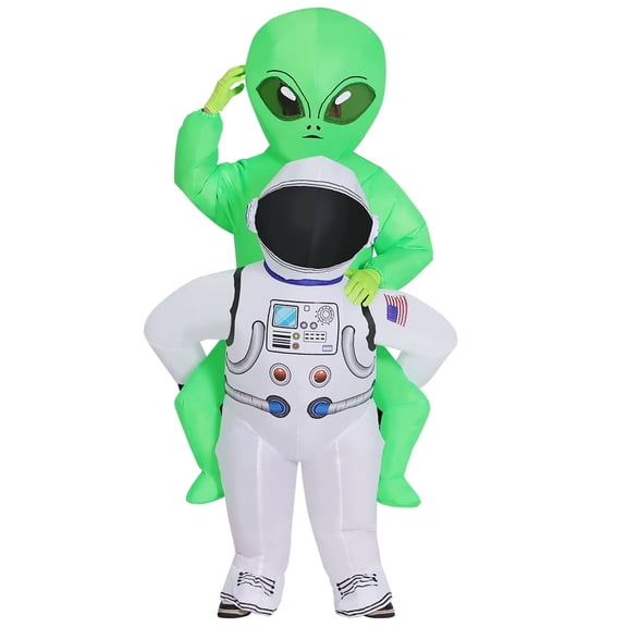 COMIN Inflatable Astronaut Carrying Alien Costume for Adults Simulated Skin Air Blow up Funny Halloween Costume Inflatable For Men Women