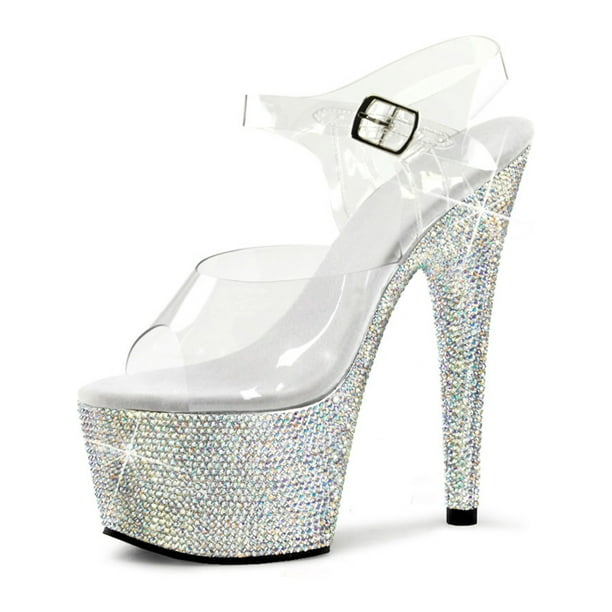 Pleaser - Rhinestone Encrusted Sparkly High Heels with Clear Straps and ...