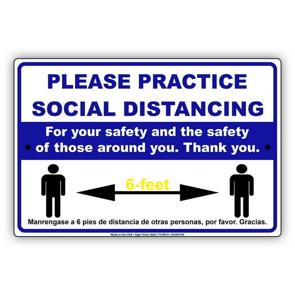 Please Keep Social Distancing at Least 6 Feet for Safety Protection Required Novelty Aluminum Metal Sign 12"x18"