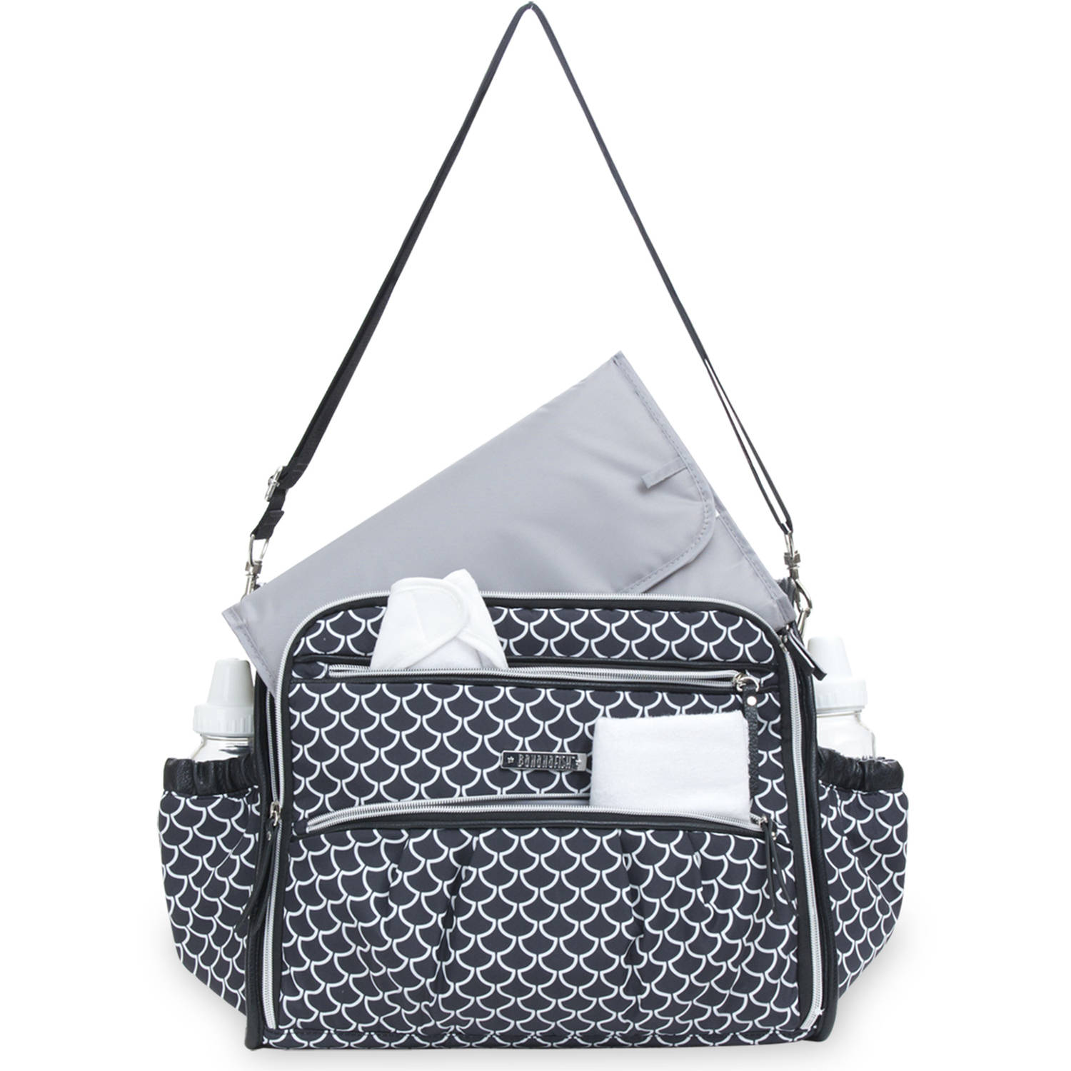 Bananafish Studio Adjustable Shoulder Strap Zipper Pockets Messenger Diaper Bag, Black and White - image 6 of 7