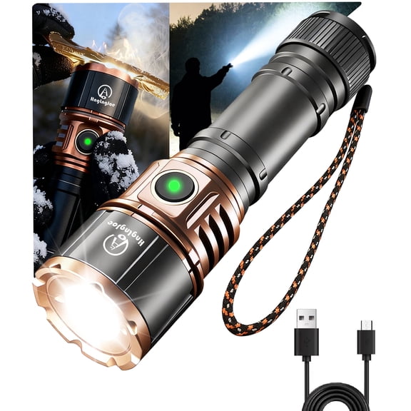Flashlight Rechargeable, 5000 Lumens Tactical Flashlight with Ignition Lens, 5 Modes IP65 Water Resistant Flashlights for Home, Camping, Power Outages