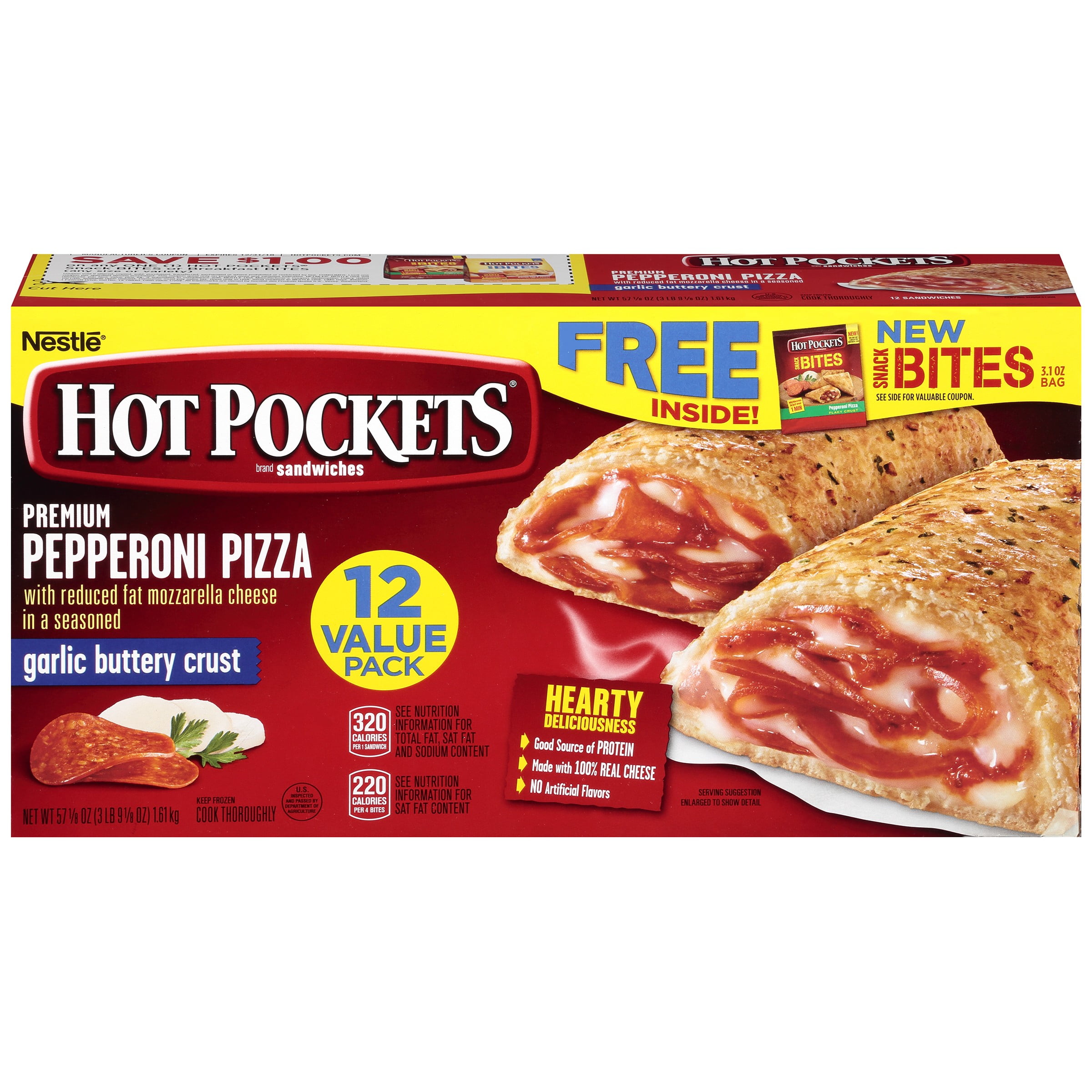 HOT POCKETS Pepperoni Pizza Frozen Sandwiches with Bonus Pepperoni Snack Bites 12 ct Box