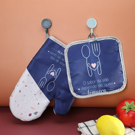 

SEAFEI 1 Set Oven Mitt Heat Resistant Anti-scalding Cotton Thick Insulation Baking Glove Set for Kitchen