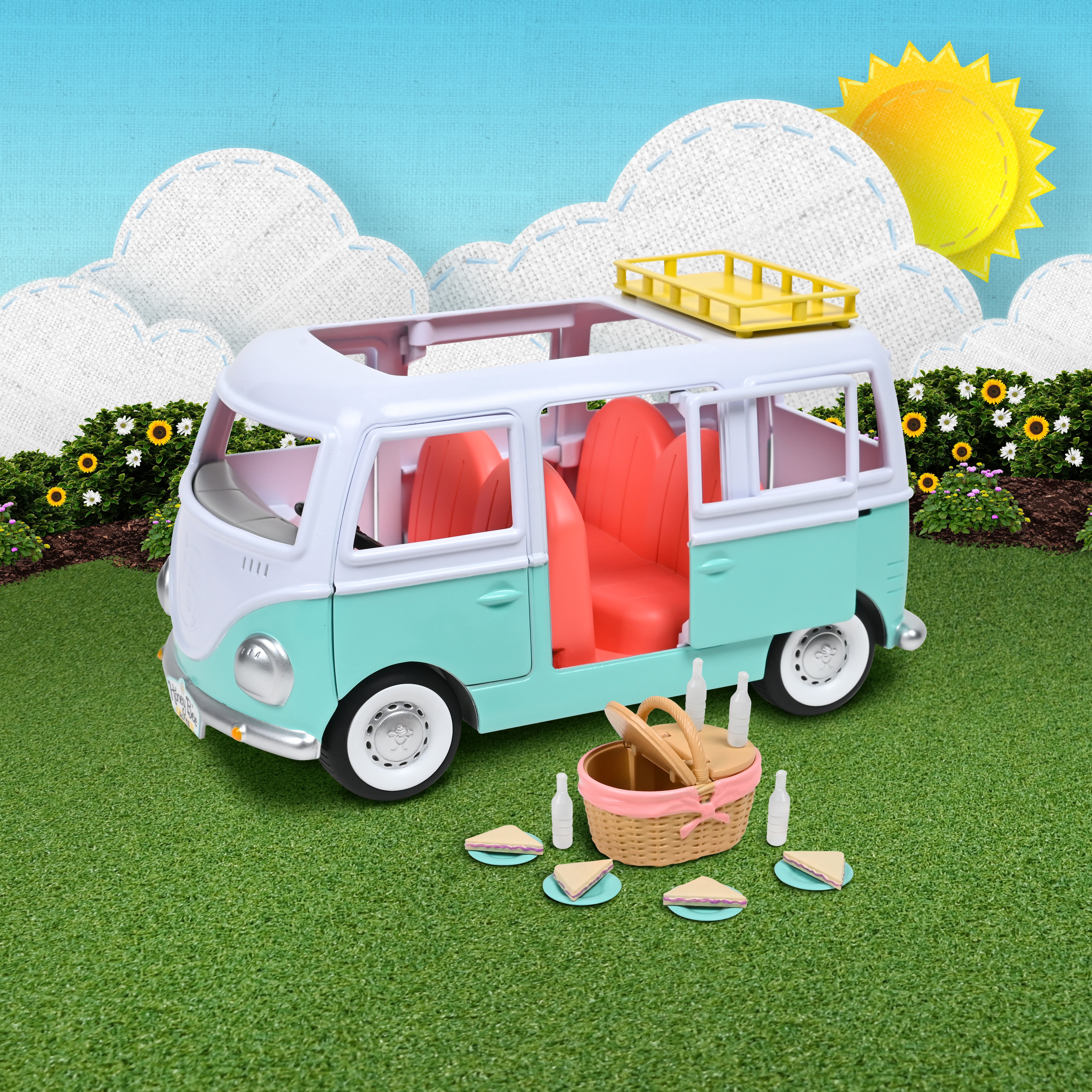 Honey Bee Acres 7" Around Town Van Playset, 14 Piece Set, Children Ages 3+, No Assembly Required