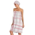 thumbnail image 3 of 3-Piece Bathroom Towel Set with Bath Towel, Quick-Dry Hair Cap and Hair Turban for Bath Yoga Beach Soft Pink Stripes, 3 of 6