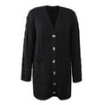 thumbnail image 4 of Dezsed Solid Open Front Long Knited Cardigan Sweater for Women Clearance Women Casual Long Sleeve Stripe Patchwork Long Cardigan Tops Blouse Coat Black L, 4 of 8
