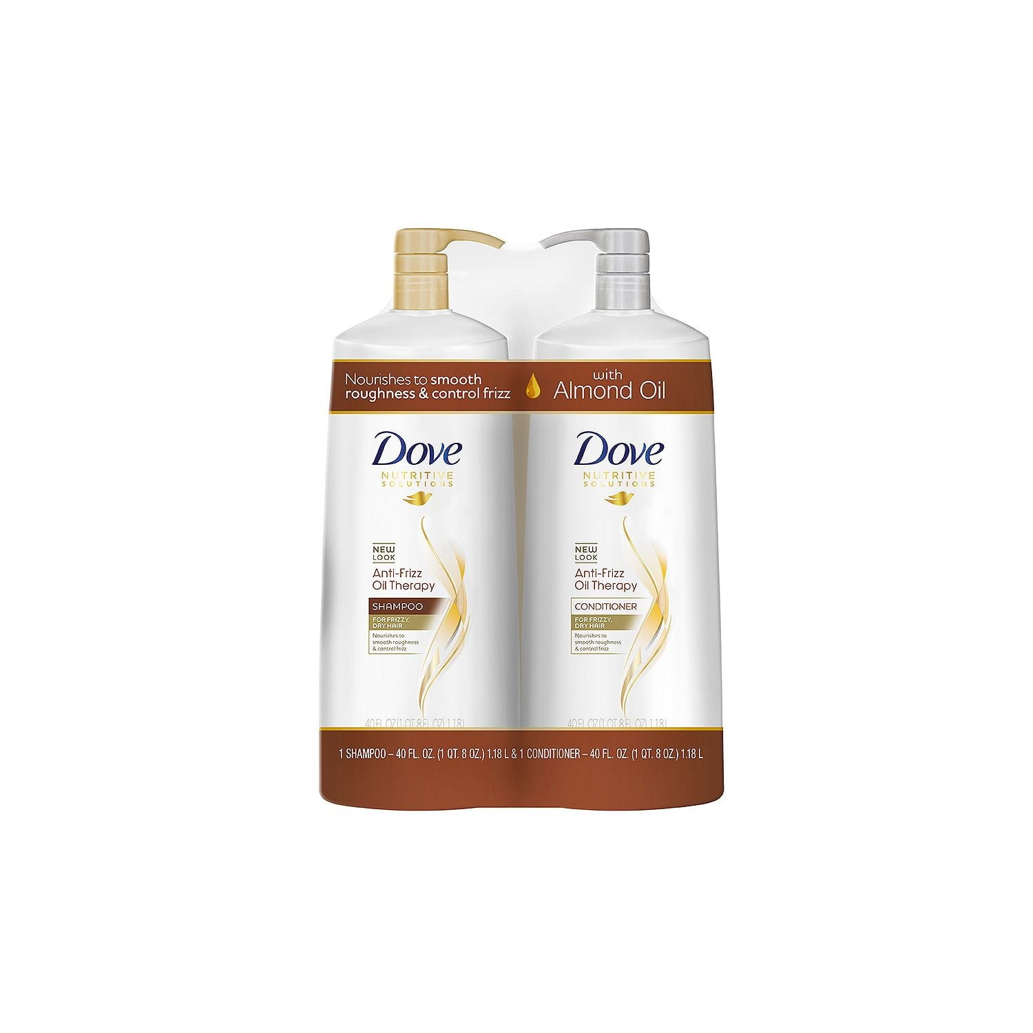 Dove Nutritive Solutions Anti-Frizz Oil Therapy Shampoo + Conditioner Bundle, 40 Fl Oz, 2 Ct