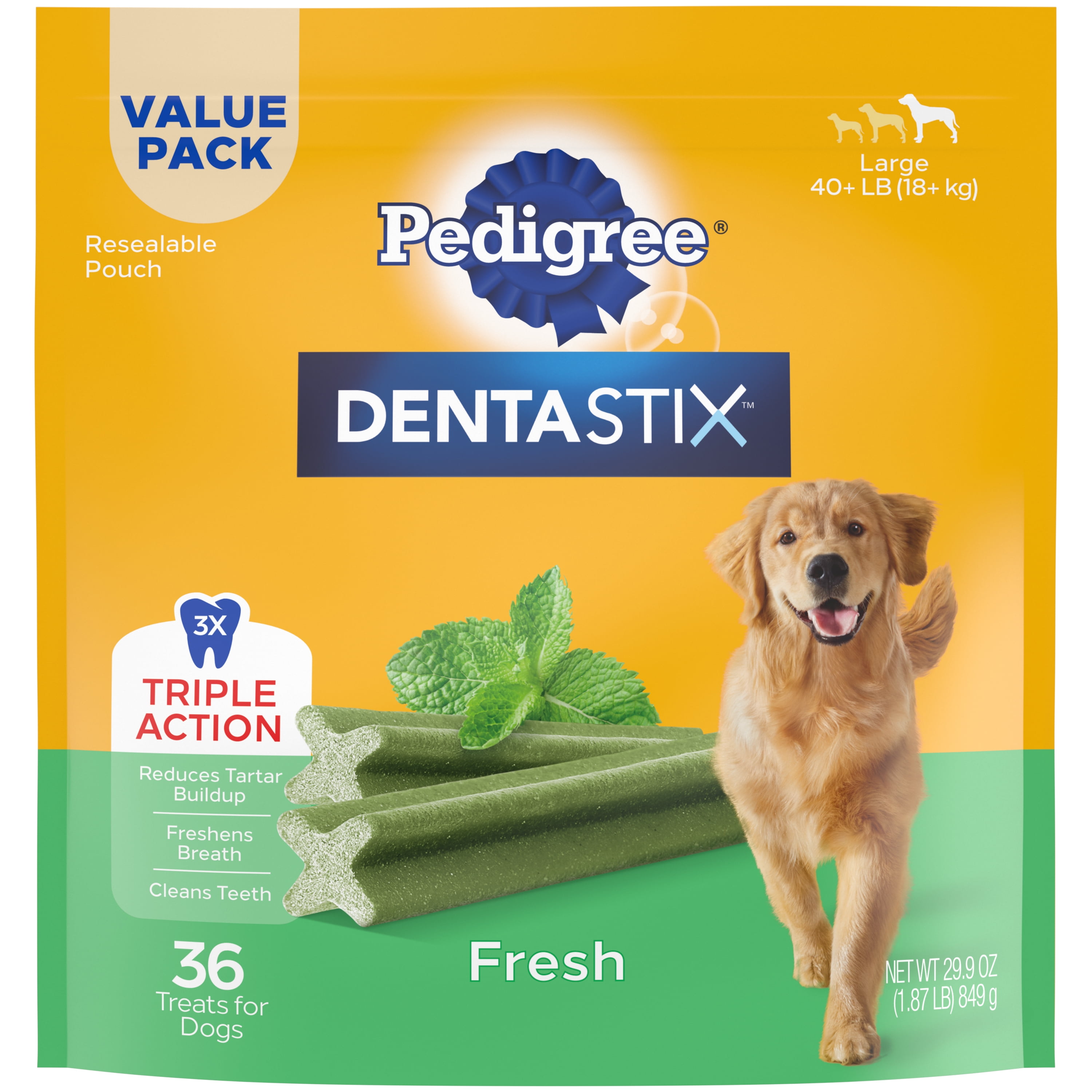 Pedigree Dentastix Fresh Flavor Dental Bone Treats for Large Dogs, 1.94 lb. Value Pack (36 Treats)