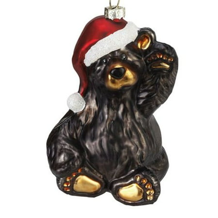 - Big Sky Friendly Santa Bear Glass Ornament