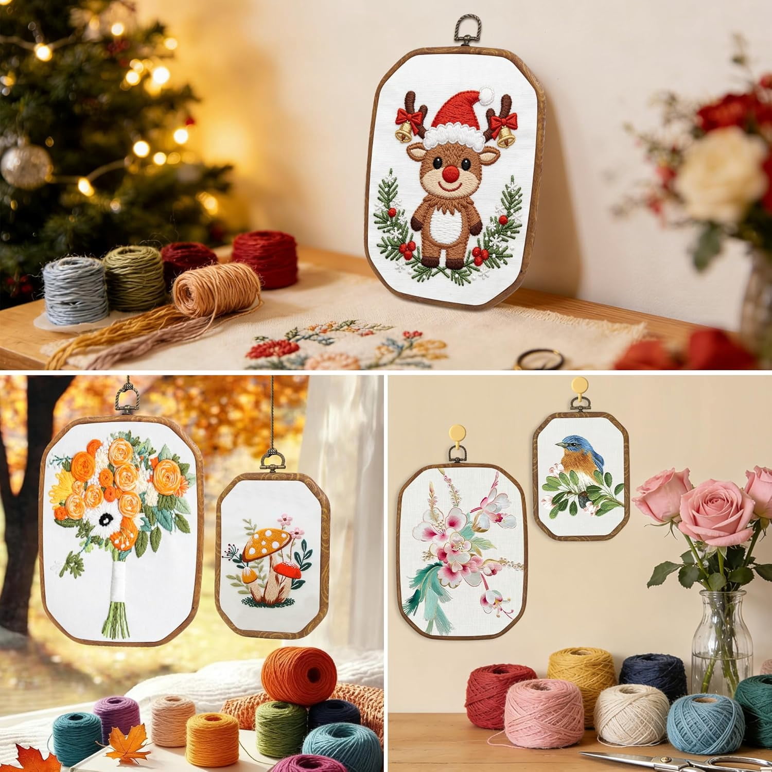 ABPETE Resin Decorative Embroidery Hoop - 3 Pieces 6*4.5 inch Cross Stitch Hoops Set, Resin Embroidery Frame for Display Sewing Craft Hanging Ornament