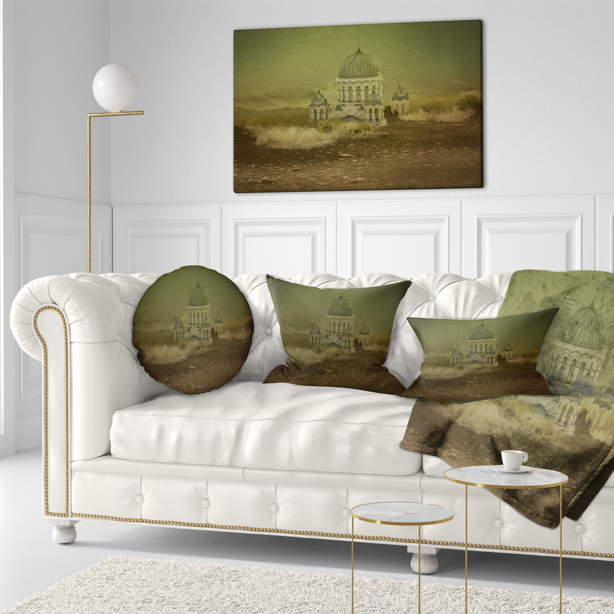 Designart Covered Old City - Landscape Printed Throw Pillow - 12x20