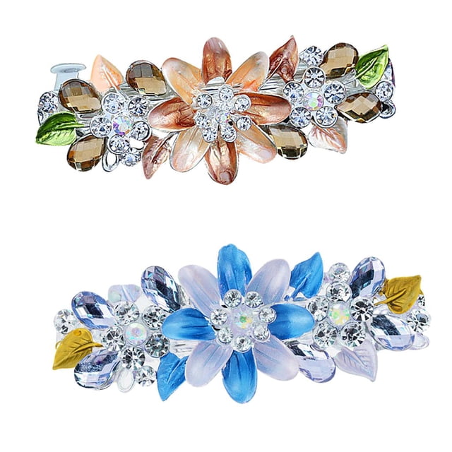 2pcs Flor Pasador Pinza para El Cabello Clips de Primavera Franceses Accesorios para El Cabello de Cristal