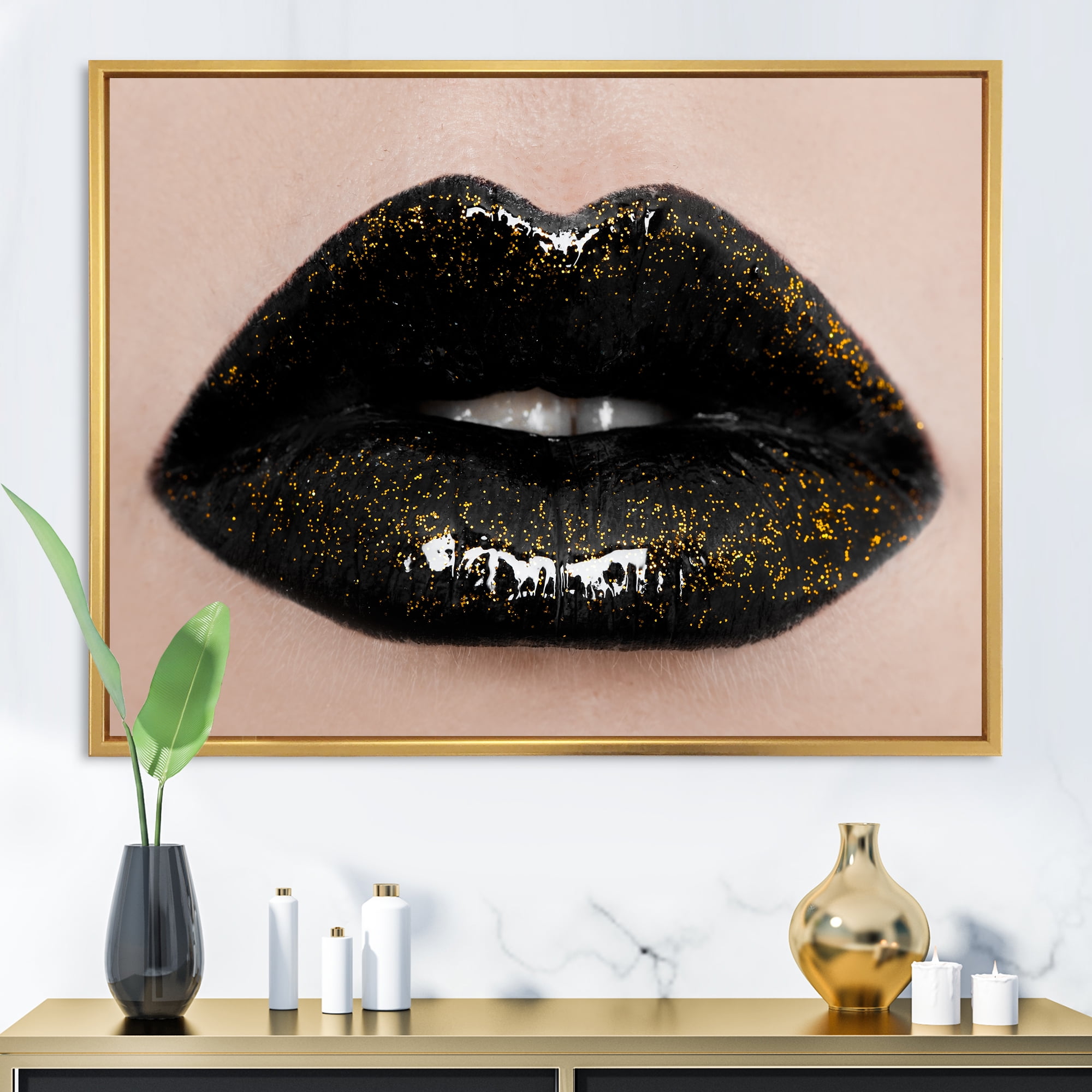 Close-Up Of Gorgeous Female Lips I 32 in x 16 in Framed Painting Canvas Art Print, by Designart