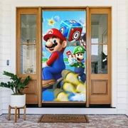Super Mario Luigi Door Cover Decorated Banner Tapestry Home Decoration Holiday Party Supplies Door Banner Porch Sign Banner 72.8 x 35.4 Inch