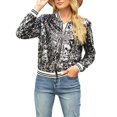 thumbnail image 1 of Women Zip up Jacket Shiny Sequins Lightweight Long Sleeve Cardigan, 1 of 8
