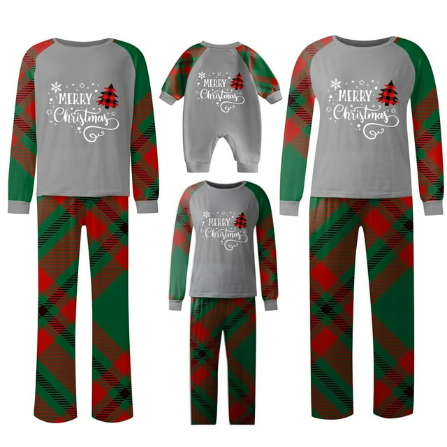Matching Christmas Pajamas Striped Grid Matching Family Outfits, Matching Matching Pjs, Christmas Supplies for Family Members (Green)