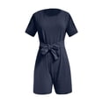 thumbnail image 4 of Kureaily Women Short Sleeve Suit Solid Pocket Casual Jumpsuit With Belt Work Casual Jumpsuit, 4 of 4