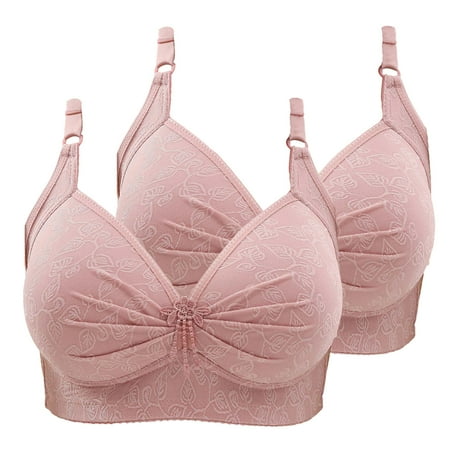 Gnurob Womans Lace Bra 2 Pack Push Up Bralette Comfort Wireless Bras Adjustable Straps Underwear Plus Size Bralettes for Heavy Breast Sprots Bra Clearance Saving Pink Medium