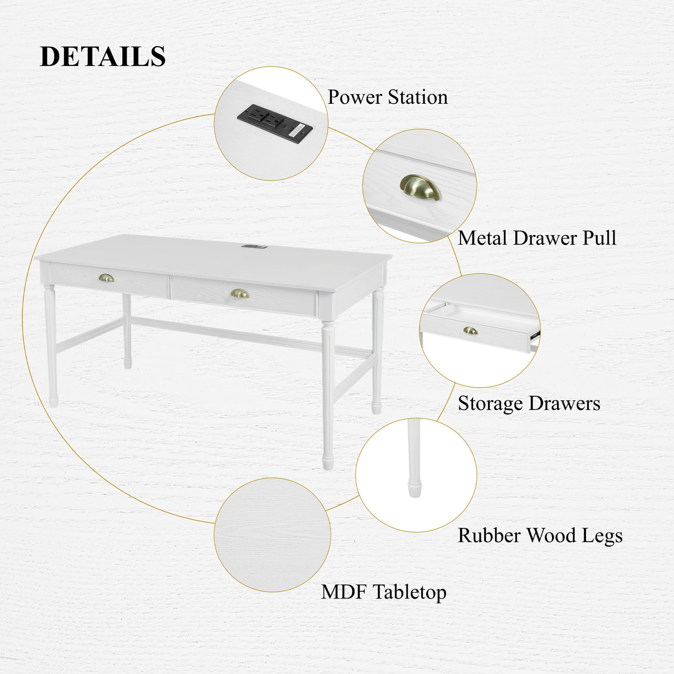 Christopher Knight Home 60" Modern Wooden Home Office Writing Desk with Drawers and USB Ports, White