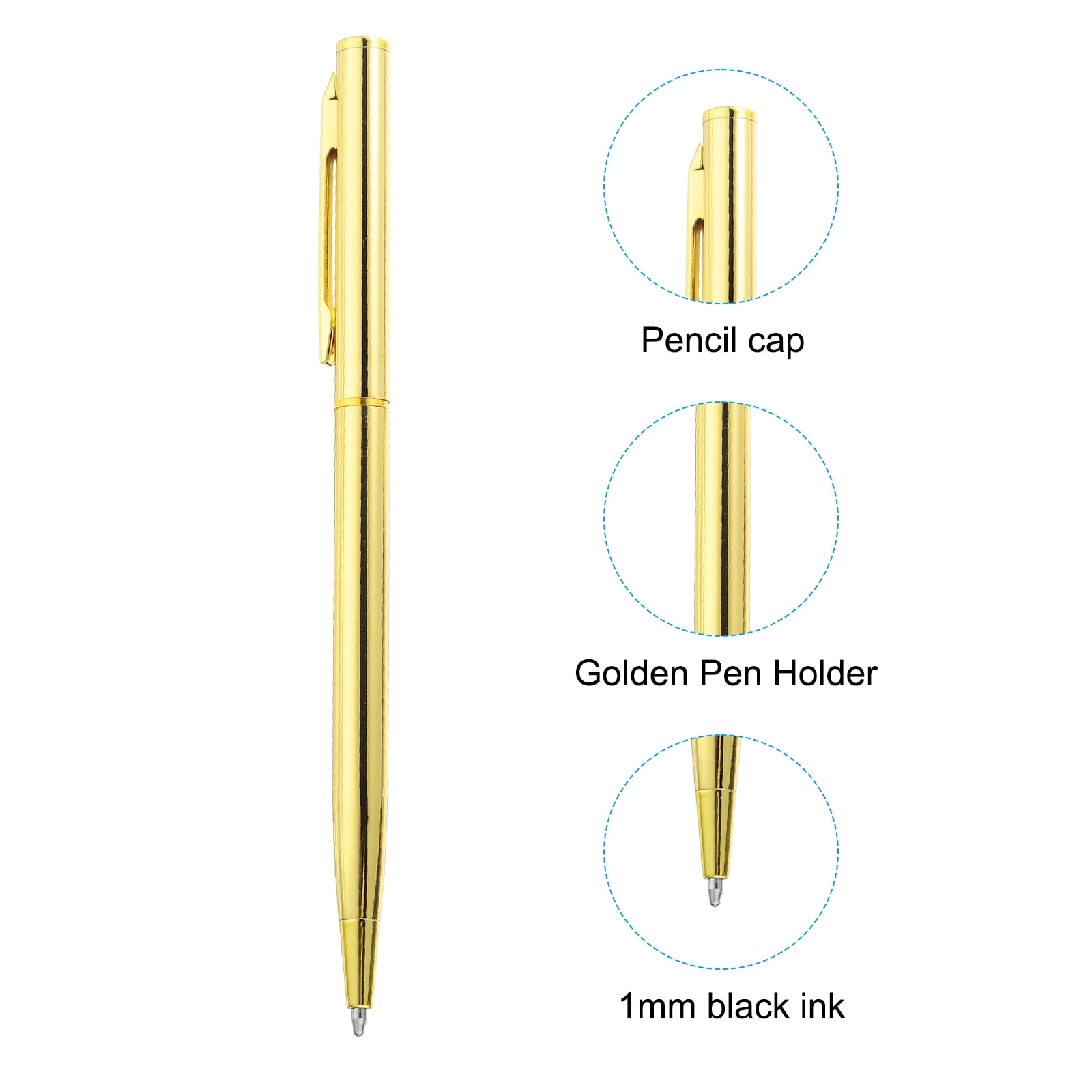 Uxcell Ballpoint Pens Bulk, 100pcs Retractable Metal Black Ink Stamping Writing Pens for Wedding, Office, Gold Tone