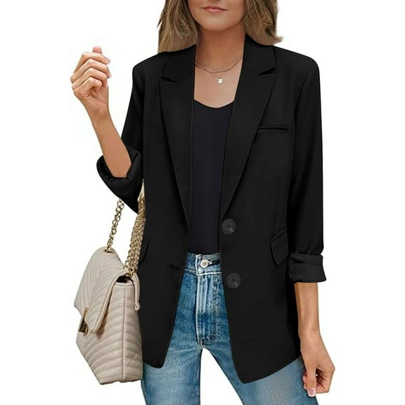 Ftwytp Women's Blazer Suit Elegant Notch Lapel Open Front Cardigan Jackets with Shoulder Pads Business Work Office Blazer Jacket