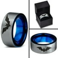 thumbnail image 4 of Tungsten Bat Spread Wings Band Ring 8mm Men Women Comfort Fit Blue Flat Cut Brushed Gray Polished, 4 of 4