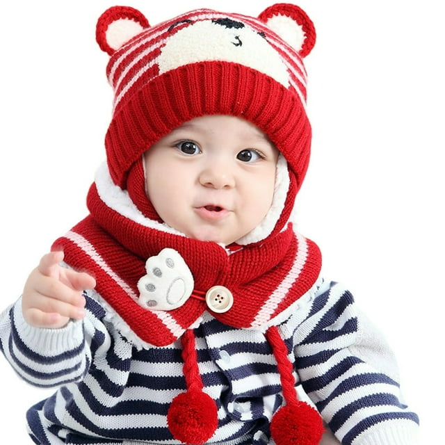 Bonnet d'Hiver Chaud pour Enfants avec Écharpe, Bonnet Tricoté pour Bébé